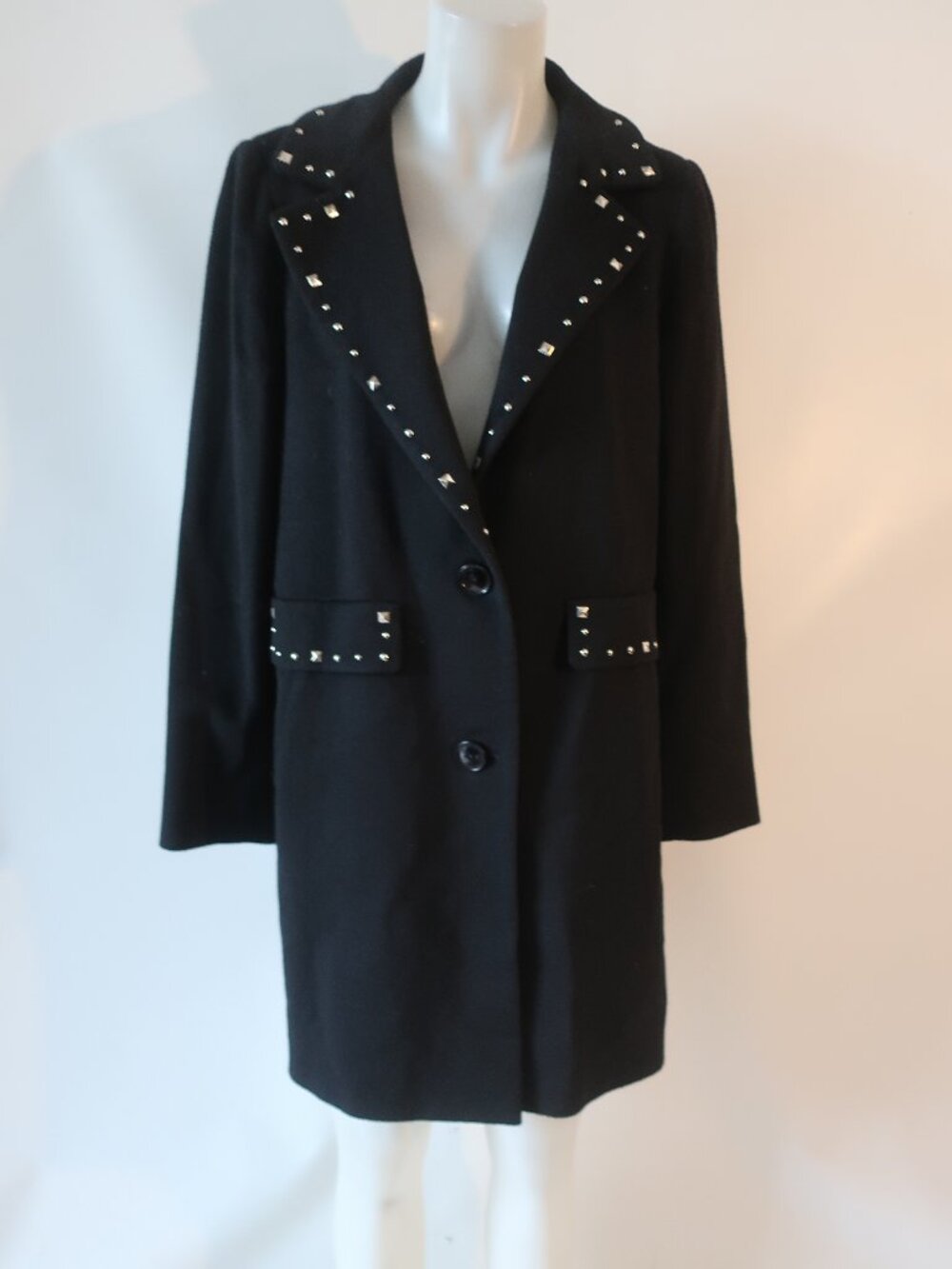 Womens SofiaCashmere Black (Item-708) Wool Cashmere Studded Trim Tailor Coat 10
